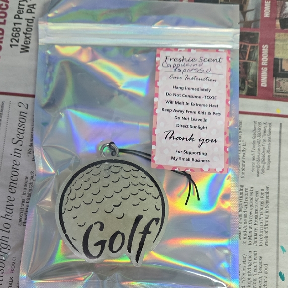 Golf Ball Car Freshener with Black Text - Picture 1 of 1